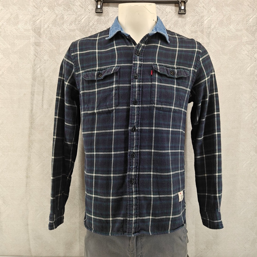 Levis Justin Timberlake Fresh Leaves Shirt Men M Blue Plaid Flannel Denim Collar
